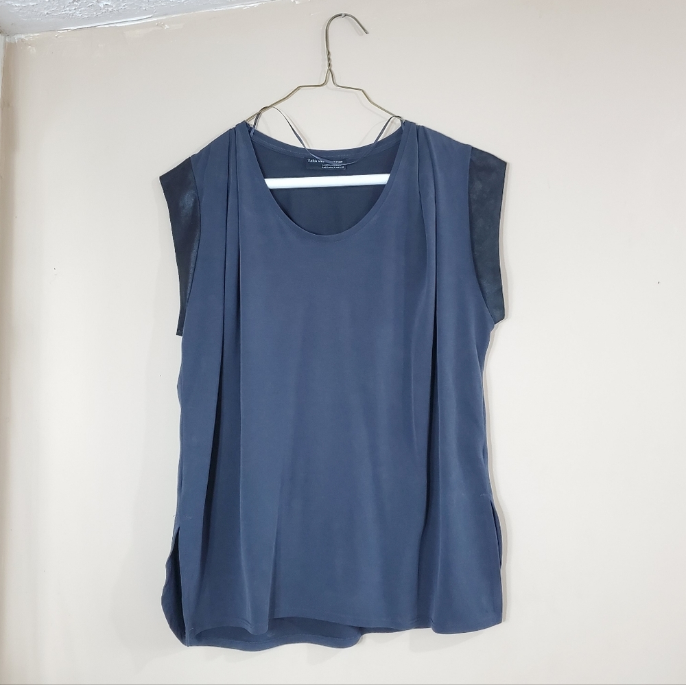 Zara loose shirt in deep grey with fake leather sleeve